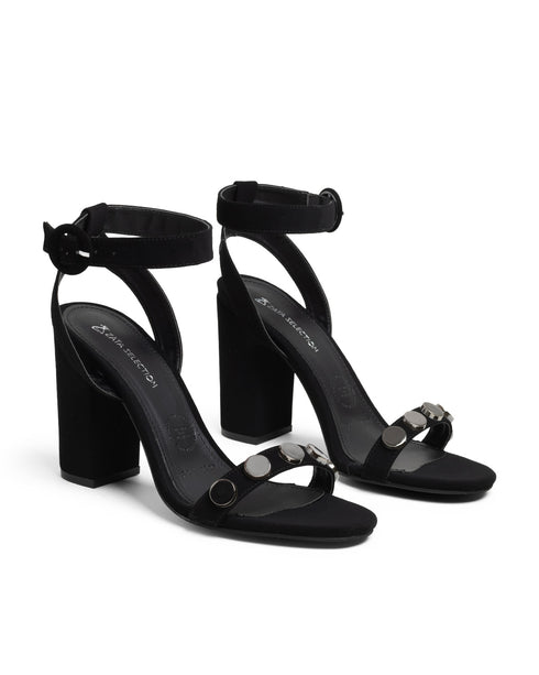 Sandalia Negra Ankle Strap Tira Círculos 1307